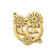 304 Stainless Steel Hollow Connector Charms, Laser Cut, Flower, Real 18K Gold Plated, 17.5x20.5x1mm, Hole: 1.2mm(STAS-Z069-05G)