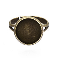 Adjustable Brass Ring Components, Pad Ring Findings, with Flat Round Cabochon Bezel Settings, Antique Bronze, Tray: 12mm, 17mm(MAK-Q009-13AB-12mm)