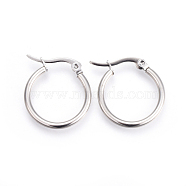 201 Stainless Steel Hoop Earrings, with 304 Stainless Steel Pin, Hypoallergenic Earrings, Ring Shape, Stainless Steel Color, 21x19x2mm, 12 Gauge, Pin: 1mm(EJEW-A052-19A-P)