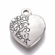 304 Stainless Steel Textured Pendants, Heart with Vascular Pattern, Antique Silver, 20x16.5x3.5mm, Hole: 2.2mm(STAS-E474-43)