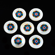 Printed Freshwater Shell Charms, with Enamel, Flat Round, Dodger Blue, 17.5~18.5x2.5~3.5mm, Hole: 1.2mm(SHEL-T009-20B)