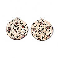 Printed Poplar Wood Pendants, Christmas Series, Deer, 43.5x40x2mm, Hole: 1.6mm(FIND-N005-74O)