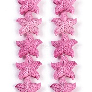 Synthetic Coral Dyed Carved Beads Strands, Starfish, Hot Pink, 21~21.5x19.5~21x8.5mm, Hole: 1mm, about 20pcs/strand, 13.39''(34cm)(CORA-K009-06C-01)