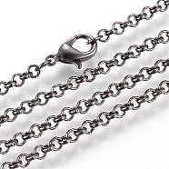 Iron Rolo Chains Necklace Making, with Lobster Clasps, Soldered, Gunmetal, 23.6 inch(60cm)(MAK-R015-60cm-B)