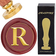 Brass Wax Seal Stamp with Rosewood Handle, for DIY Scrapbooking, Letter R, 25mm(AJEW-WH0412-0313)