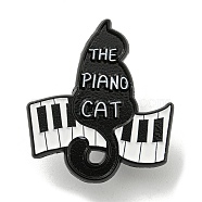 Music Theme Cartoon Black Cat Enamel Pins, Black Alloy Badge for Women Men, Piano, 28.8x25.4x1.4mm(JEWB-K016-11D-EB)