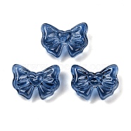 Transparent Glass Beads, Bowknot, Baking Paint, Prussian Blue, 13x17.5x8.5mm, Hole: 1mm(DGLA-E004-10I)