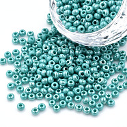 8/0 Czech Opaque Glass Seed Beads, Lustered, Round, Turquoise, 3x2mm, Hole: 1mm, about 500g/bag(SEED-N004-003A-30)