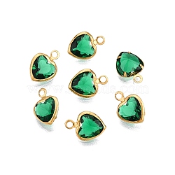 K9 Glass Charms, with Golden Brass Findings, Faceted, Heart , Sea Green, 9.5x6.5x3mm, Hole: 1.2mm(GLAA-T023-11E)