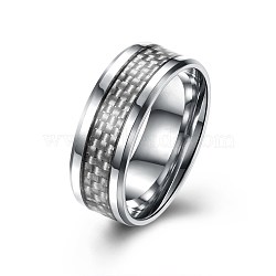 Men's Titanium Steel Finger Rings, Wide Band Ring, White, Platinum, US Size 8(18.1mm)(RJEW-BB27567-A-8)