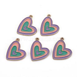 Alloy Enamel Pendants, Cadmium Free & Nickel Free & Lead Free, Heart, Light Gold, Colorful, 20x20x1.5mm, Hole: 1.5mm(ENAM-S126-082-NR)