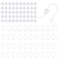 100Pcs Transparent Resin Earring Hooks, with Horizontal Loops and 200Pcs Plastic Ear Nuts, Clear, 17x12x1mm, Hole: 1.2mm, 21 Gauge, Pin: 0.7mm(RESI-CA0001-49)