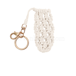 Alloy Keychain, with Woven Cotton Mini Cute Lipstick Storage Bag, Golden, White, 7.5cm(PW-WGA54F5-01)