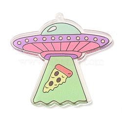 Printed Acrylic Pendants, Spaceship with Pizza Charms, Pink, 44.5x46.5x2.5mm, Hole: 1.5mm(AC-CBA7521-09)