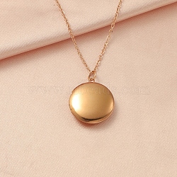 Photo Locket Necklace, Stainless Steel Flat Round Pendant Necklace, Rose Gold, 17.72 inch(45cm)(PW-WG38479-02)