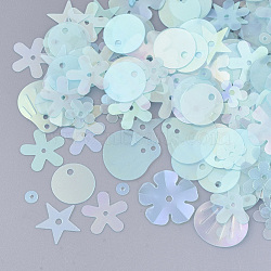 Ornament Accessories, PVC Plastic Paillette/Sequins Beads, Frosted, Mixed Shapes , Light Cyan, 3~13.5x3~13.5x0.2mm, Hole: 0.9~1.5mm(PVC-T005-065C)
