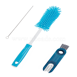 3Pcs 3 Styles DIY Cleaning Tools Kits, including Plastic Cup Lid Gap Cleaning Brush, Silcone Baby Bottle Brushes, Steel Baby Bottle Brushes, Blue, 134.5~300x5~50x5~20.5mm, 1pc/style(TOOL-LP0001-11)