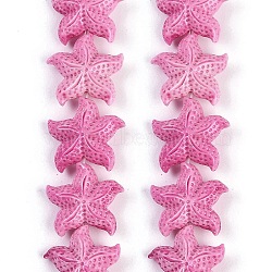 Synthetic Coral Dyed Carved Beads Strands, Starfish, Hot Pink, 21~21.5x19.5~21x8.5mm, Hole: 1mm, about 20pcs/strand, 13.39''(34cm)(CORA-K009-06C-01)