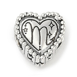 925 Sterling Silver European Beads, Heart, Scorpio, 9.5x9.5~10x7mm, Hole: 4.5mm(STER-R005-02AS-08)