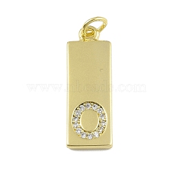 Brass Micro Pave Clear Cubic Zirconia Pendants, Real 18K Gold Plated, Rectangle, Letter O, 23.5x7.5x2mm, Hole: 3mm(KK-P266-06G-O)