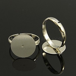 Brass Pad Ring Bases, Lead Free and Nickel Free and Cadmium Free, Adjustable, Platinum Color, 14mm(KK-EC022-14mm-N-NR)