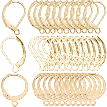 3 Style 304 Stainless Steel Leverback Earring Findings, with Loops, Real 24K Gold Plated, 14.5~16.5x10~12.5x1.5~2mm, Hole: 1~1.5mm, 20Pcs/style
