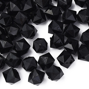 Transparent Acrylic Beads, Faceted, Cube, Black, 10x11x11mm, Hole: 2mm, about 670pcs/500g