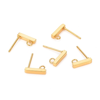 304 Stainless Steel Stud Earring Findings, with Loops, Rectangle, Golden, 10x2x2mm, Hole: 1.8mm, Pin: 0.7mm