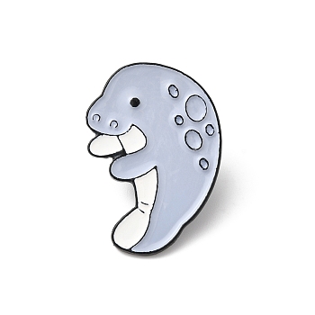 Alloy Brooches, Enamel Pins,  for Backpack Cloth, Marine Life, Manatee, Light Steel Blue, 32x23x1.5mm