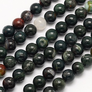 Natural Bloodstone Beads Strands, Heliotrope Stone Beads, Round, 4mm, Hole: 1mm, about 90pcs/strand, 15.5 inch