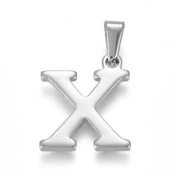 304 Stainless Steel Pendants, Stainless Steel Color, Initial Letter.X, 20x16.5x1.8mm, Hole: 3x7mm