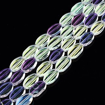Painted Transparent Glass Beads Strands, Oval, Blue Violet, 10x6x3mm, Hole: 1mm, about 54~60Pcs/strand, 20.47~23.62''(52~60cm)
