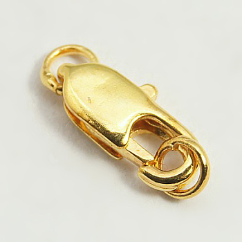 Brass Lobster Claw Clasps, with Soldered Jump Rings, Golden, Clasps: 10.5x5mm, Soldered Jump Rings: 4x0.7~0.8mm, Inner Diameter: 1.5mm