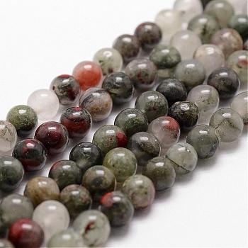 Natural African Bloodstone Beads Strands, Heliotrope Stone Beads, Round, 8mm, Hole: 1mm, about 44pcs/strand, 14.9 inch~15.1 inch