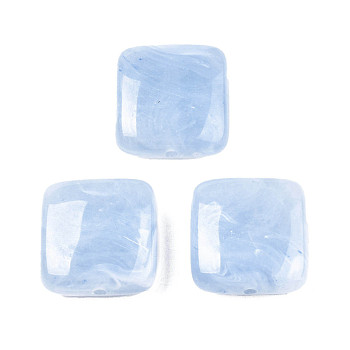 Acrylic Beads, Imitation Gemstone Style, Square, Light Sky Blue, 20x20x9mm, Hole: 1.6mm, about 150pcs/500g