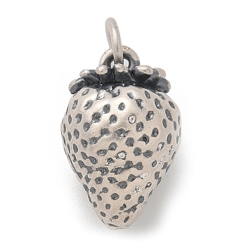 Fine Silver Fruit Pendants, 3D Strawberry Charms ith Jump Rings, Antique Silver, 18.5x12x12mm, Hole: 4mm