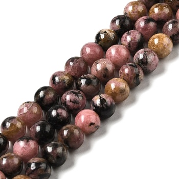 Natural Rhodonite Round Beads Strand, 6~6.5mm, Hole: 0.6mm, about 61pcs/strand, 15.16''(38.5cm)