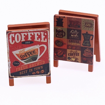 Dollhouse Miniature Wooden Sign with Vintage Chalkboard Decoration, for Tea, Coffee, and Food Scene, Drink, 38x26x52mm
