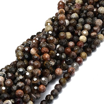 Natural Petrified Wood Beads Strands, Round, Faceted, 8mm, Hole: 1.2mm, about 50pcs/strand, 15.35''(39cm)