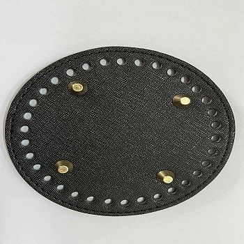 Imitation Leather Bag Bottom, Flat Round, Black, 15x1cm, Hole: 5mm