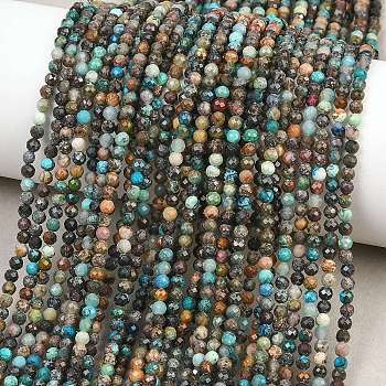 Natural HuBei Turquoise Beads Strands, Faceted, Round, 3mm, Hole: 0.8mm, about 112pcs/strand, 14.72''(37.4cm)