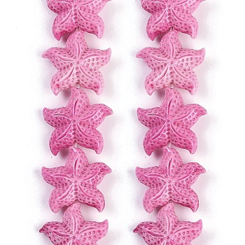 Synthetic Coral Dyed Carved Beads Strands, Starfish, Hot Pink, 21~21.5x19.5~21x8.5mm, Hole: 1mm, about 20pcs/strand, 13.39''(34cm)