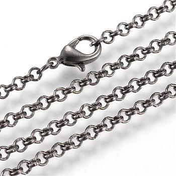 Iron Rolo Chains Necklace Making, with Lobster Clasps, Soldered, Gunmetal, 23.6 inch(60cm)