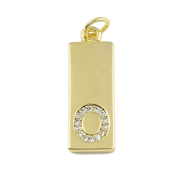 Brass Micro Pave Clear Cubic Zirconia Pendants, Real 18K Gold Plated, Rectangle, Letter O, 23.5x7.5x2mm, Hole: 3mm