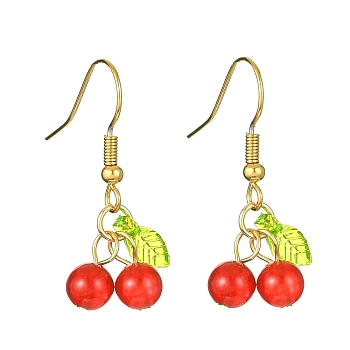 Natural Malaysia Jade Cherry Dangle Earrings, 304 Stainless Steel Earrings, 32x13mm