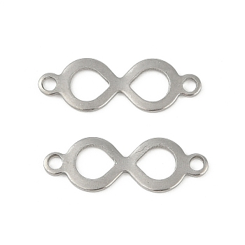 Non-Tarnish 201 Stainless Steel Connector Charms, Infinity Links, Stainless Steel Color, 7x20x1mm, Hole: 1.5mm