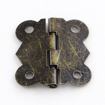 Wooden Box Accessories Iron Hinge, 90 Degree Fixed, Antique Bronze, 29x27x3mm, Hole: 2.5mm