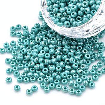 8/0 Czech Opaque Glass Seed Beads, Lustered, Round, Turquoise, 3x2mm, Hole: 1mm, about 500g/bag