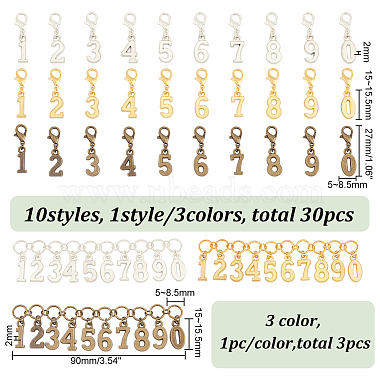 Benecreat 1 ensemble 3 couleurs alliage numéro charme tricot rangée compteur chaîne avec anneaux en laiton(HJEW-BC0001-40)-2