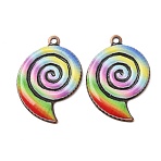 Rainbow Color Printed Iron Pendants, Red Copper, Colorful, Conch Charm, 31x21.5x2.5mm, Hole: 1.9mm(RN-CBA3547-01C)